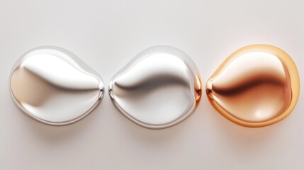 Abstract Metallic Shapes: Silver and Copper Droplets on a Neutral Background