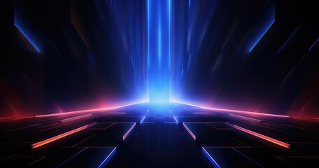 Wall Mural - a futuristic digital landscape with glowing lines and a central light source.