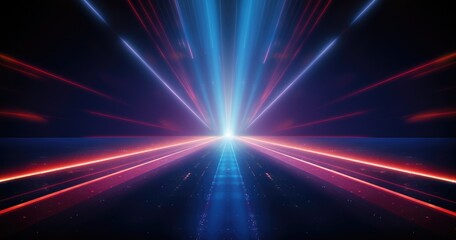 Wall Mural - a vibrant, futuristic scene with beams of light converging towards a central point.