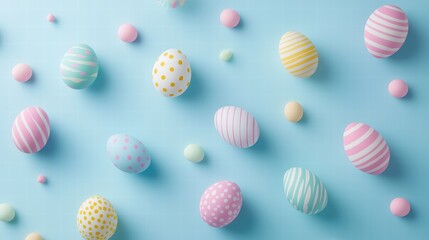 Canvas Print - Colorful Easter eggs scattered on a pastel background