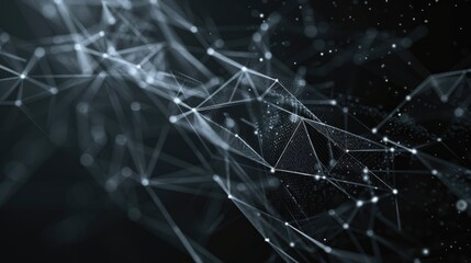 Wall Mural - abstract digital network with interconnected lines and nodes on a dark background.