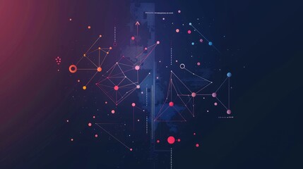 Wall Mural - abstract digital artwork featuring geometric shapes and connections on a dark background.