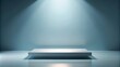 © VisualVault - Elevated Platform in a Serene Blue Room, Ideal for Product Displays or Presentations