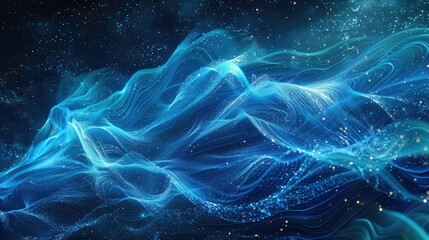 Wall Mural - abstract waves of blue light create a cosmic, ethereal atmosphere.