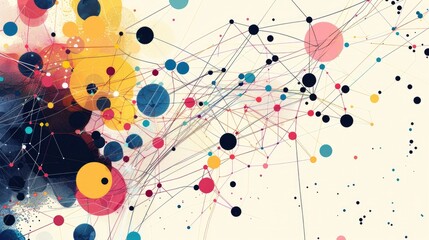 Wall Mural - abstract design featuring colorful circles and lines, conveying connectivity and creativity.