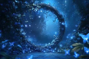 Wall Mural - Enchanting Blue Moonlit Forest Portal