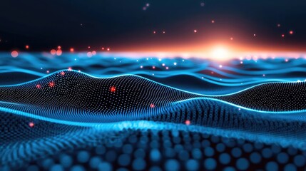 Wall Mural - cosmic abstract background concept. abstract digital landscape with glowing waves and particles, cre