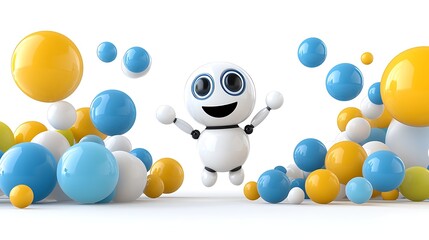 Wall Mural - Happy Robot amidst Colorful Spheres    D Render