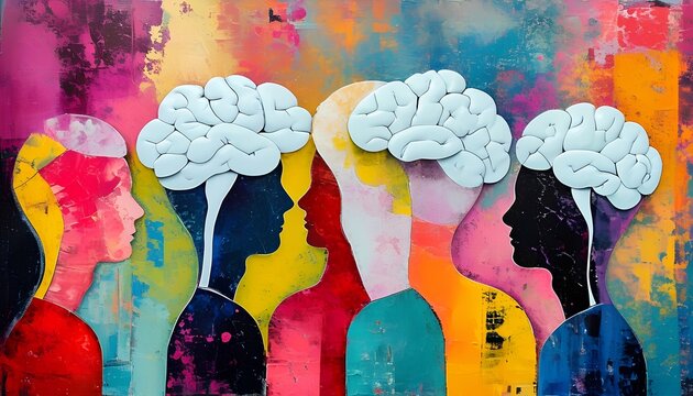 Abstract business concepts explored through colorful portraits of human brains in a creative environment conceptual art displayed from a unique viewpoint