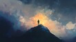 © rehan - Solitary Figure Gazing at Celestial Burst Atop Mountain Peak