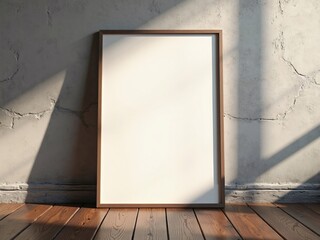 Blank minimalist poster mockup with thin frame on textured wall background with soft natural lighting and subtle shadows. Perfect for branding or marketing.