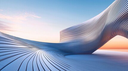 Poster - Futuristic architecture, abstract metal structure at sunset.