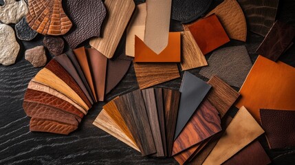 Luxury Leather and Wood Texture Samples: A Collection of Brown Shades for Interior Design and Furniture