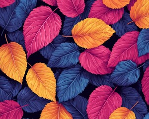 Poster - Vibrant autumn leaves in pink, orange, and blue hues.