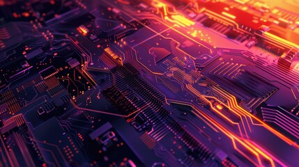 Wall Mural - abstract close-up of a circuit board with vibrant colors and intricate patterns.