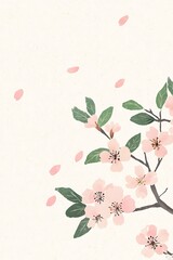 Wall Mural - Beautiful Branch of Pink Flowers with Leaves on a Soft Textured Background