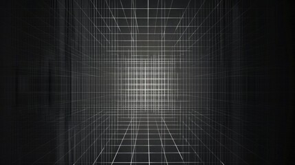 Wall Mural - a 3d grid structure in a dark environment, suggesting depth and perspective.