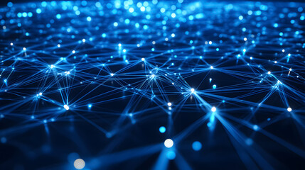 Wall Mural - An abstract digital network connection is rendered in blue, showcasing modern technology.
