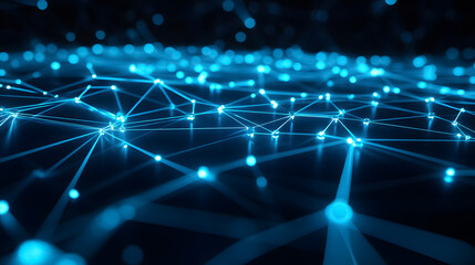 Wall Mural - An abstract digital network connection is rendered in blue, showcasing modern technology.