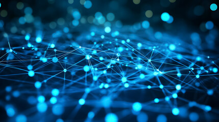 Wall Mural - An abstract digital network connection is rendered in blue, showcasing modern technology.