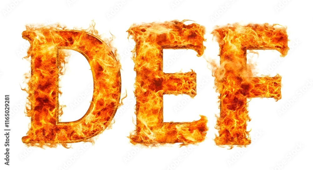 Def Lettering flaming def alphabet letters fiery design typography art isolated on ...