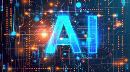 Wall Mural - a digital representation of ai, featuring circuit patterns and glowing elements.