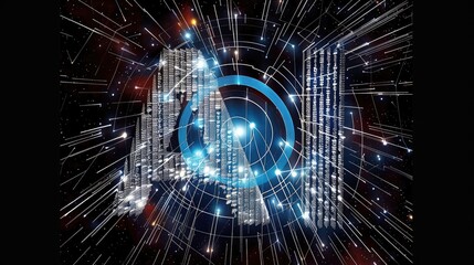 Wall Mural - abstract representation of ai with dynamic lines and glowing elements in a cosmic setting.