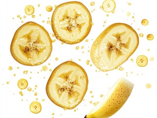 Wall Mural - Fresh banana slices isolated on white background. 