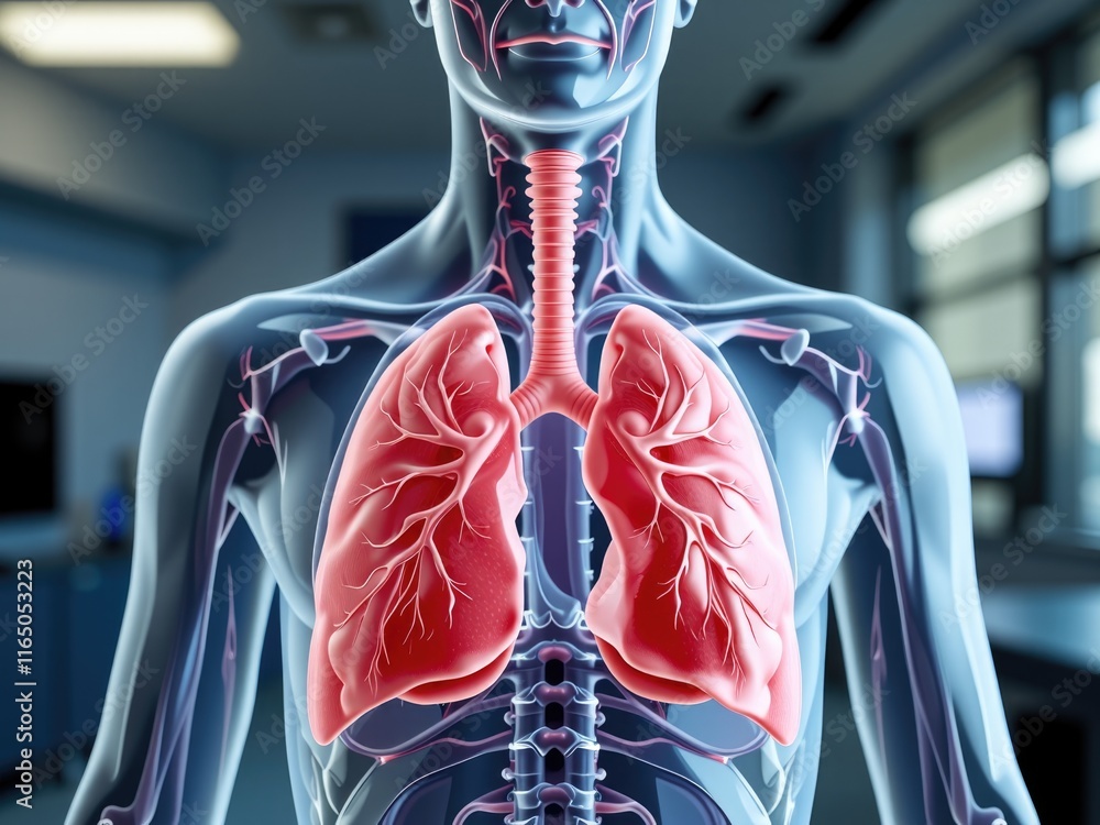 Human Respiratory System Anatomy Detailed 3D Model of Lungs and Trachea ...