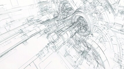 Wall Mural - Detailed Technical Drawing of Mechanical Engineering Concept