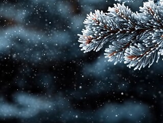 Wall Mural - A close up of a pine tree branch covered in snow