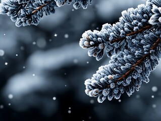 Wall Mural - A close up of a pine tree branch covered in snow