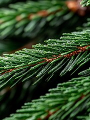 Wall Mural - A close up of a pine tree branch with water droplets on it