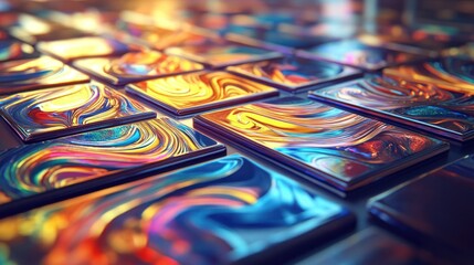 Wall Mural - abstract colorful swirls in metallic tiles.