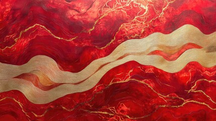 Sticker - Bold, abstract red waves and patterns, highlighted with golden accents to reflect the energy of the New Year.