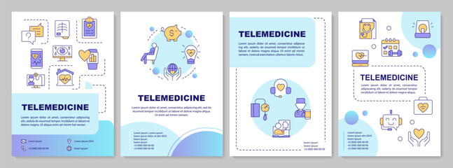 Wall Mural - telemedicine blue circle brochure template. online doctor consultation. telehealth service. leaflet 