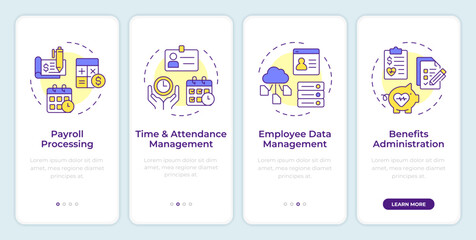 Canvas Print - HRIS onboarding mobile app screen. HR information system. Walkthrough 4 steps editable graphic instructions with linear concepts. UI, UX, GUI template. Montserrat SemiBold, Regular fonts used