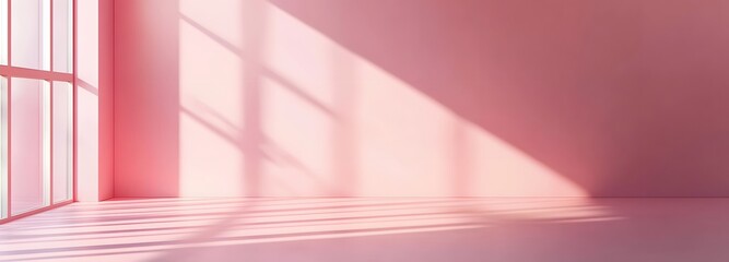 Wall Mural - a spacious, bright empty room with a pale pink backdrop, creating a soft and inviting atmosphere for
