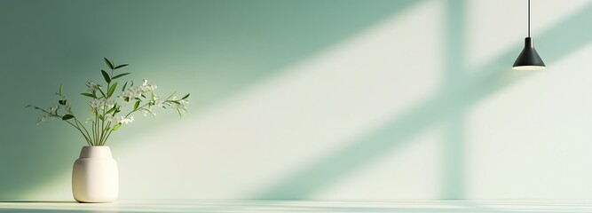 Wall Mural - a minimalist empty room with a pastel green backdrop, creating a peaceful and modern atmosphere for 