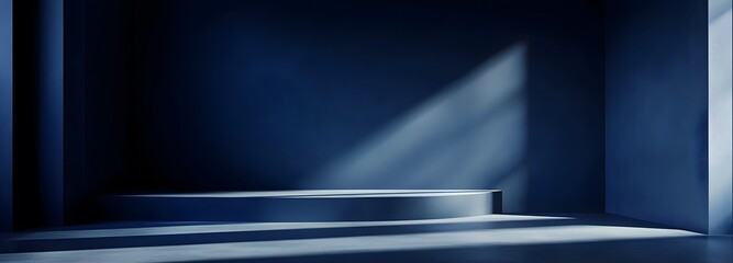 Wall Mural - a neutral-toned minimalist room with a rich navy blue background, evoking sophistication and eleganc