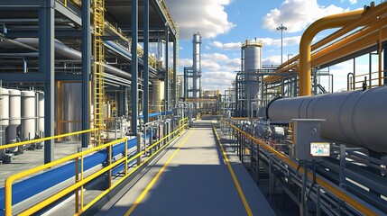 Sticker - Industrial Petrochemical Facility Scene with Equipment and Structures