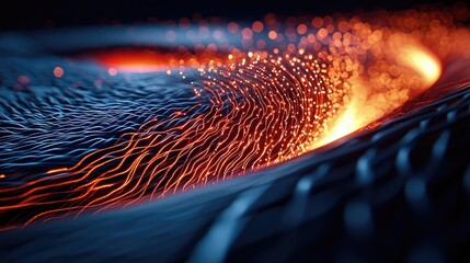 Fireworks abstract background idea. Abstract representation of molten lava flow with glowing particles and dynamic motion.