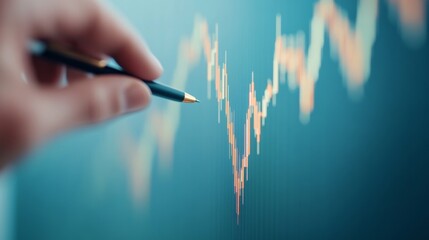 Poster - Minimalist Desk Scene with Financial Graphs and Hands-on Analysis