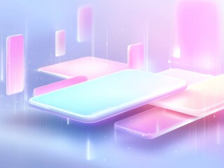 Poster - Pastel Abstract Digital Workspace with Geometric Shapes and Light Streaks
