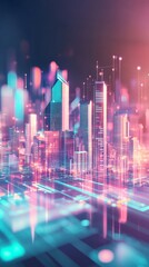 Fototapete - Abstract Pastel Cityscape Glowing Financial Symbolism and Geometric City Design
