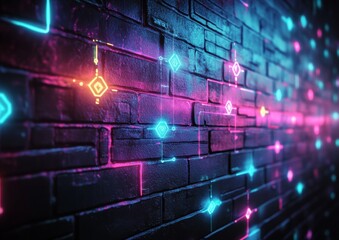 Aufkleber - Futuristic Neon Holographic Wall with Geometric Patterns