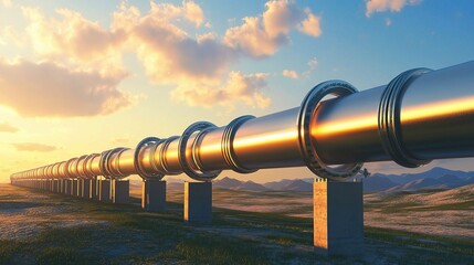 Sticker - Industrial Metal Pipeline at Sunset in an Oil and Gas Factory