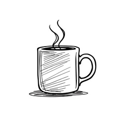 A thick-lined doodle of a coffee mug with steam rising from it, drawn in bold outlines with no fill color, on a plain white background.

