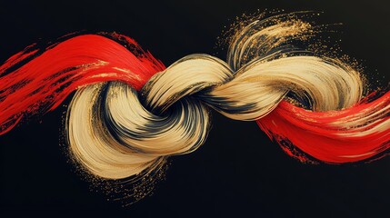 Wall Mural - Dynamic abstract representation of a Chinese knot, blending bold red and gold lines in fluid motion.