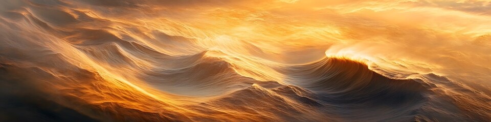 Poster - Aerial panorama of The Wave s swirling patterns glowing under golden hour light, with the rugged desert landscape creating a cinematic backdrop, in 4K resolution